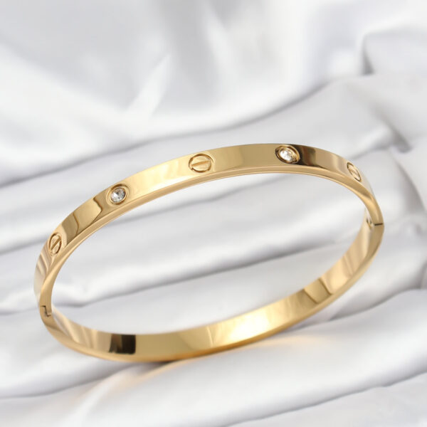 Çelik Gold Renk Zirkon Taşlı 65 mm Kelepçe Bileklik