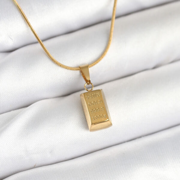 Çelik Gold Renk Mini Külçe Altın Model Kolye
