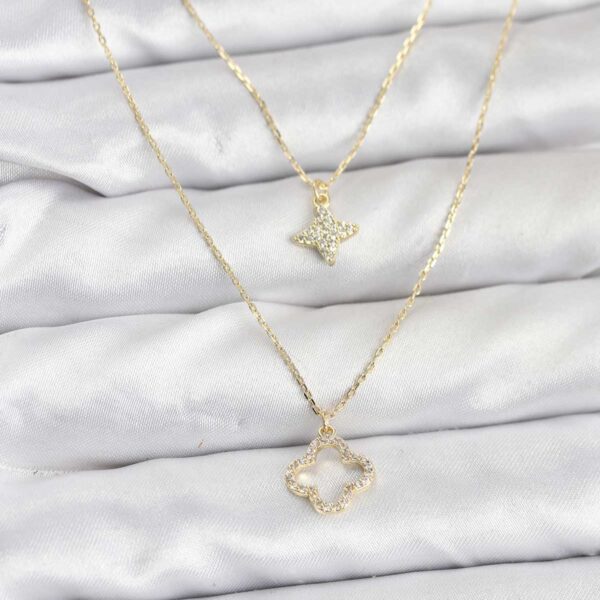 Gold Renk Yonca Model 2'li Kolye