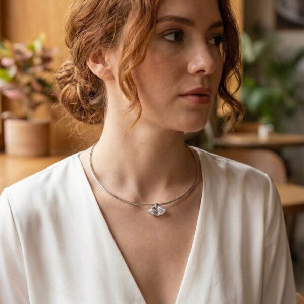 Gümüş Renk Choker Model Zirkon Taşlı Kolye