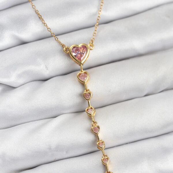 Çelik Zincir Gold Renk Pembe Kalp Kolye