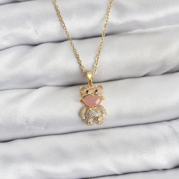 Çelik Zincir Gold Renk Teddy Bear Model Zirkon Taşlı Kolye
