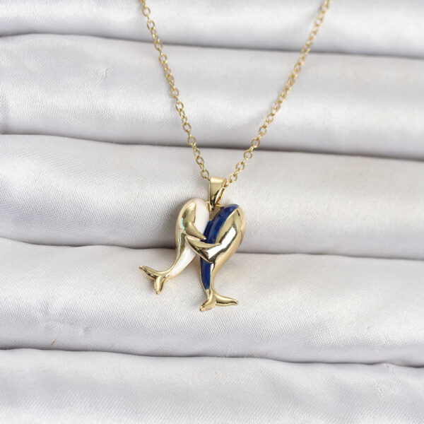 Çelik Zincir Gold Renk Dolphin Model Kolye