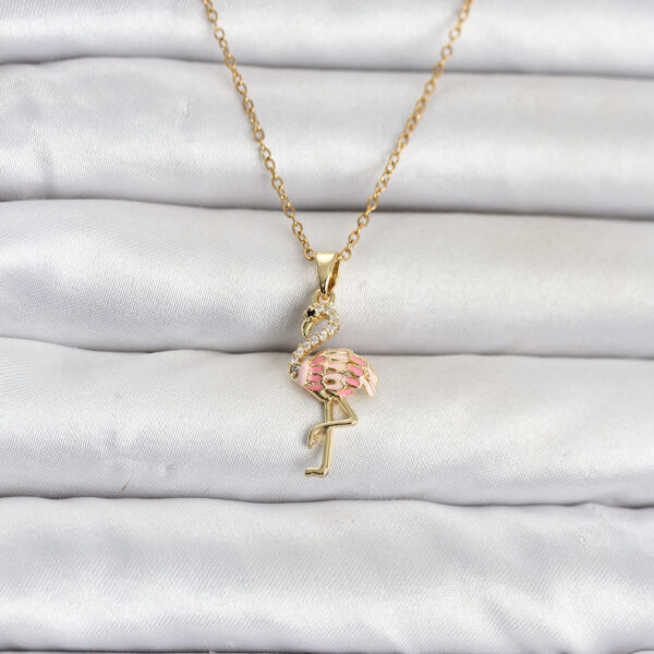 Çelik Zincir Gold Renk Flamingo Model Kolye