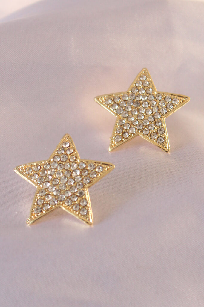 Gold Renk Yıldız Model Zirkon Taşlı Küpe