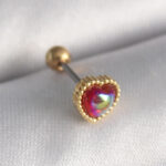 Çelik Gold Renk Kırmızı Mineli Kalp Tragus Piercing