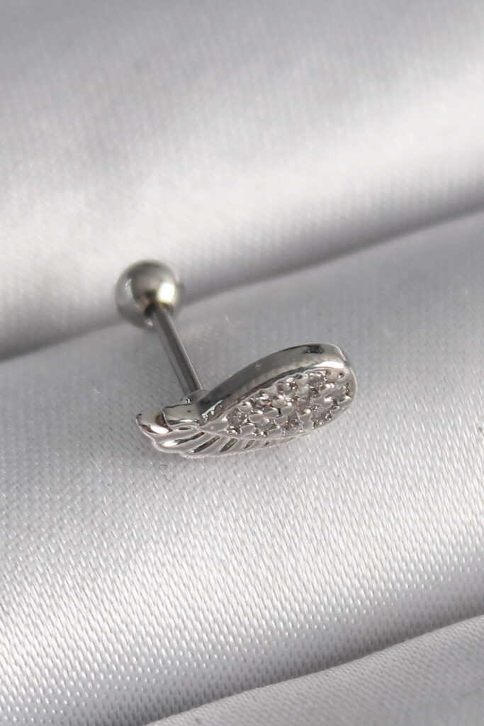 Çelik Gümüş Renk Zirkon Taşlı Kanat Tragus Piercing