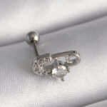 Çelik Gümüş Renk Zirkon Taşlı Toplu İğne Tragus Piercing