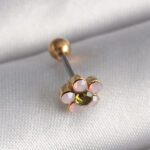 Çelik Gold Renk Zirkon Taşlı Çiçek Tragus Piercing