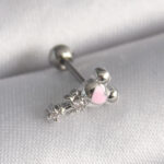 Çelik Gümüş Renk Zirkon Taş Detay Pembe Kalp İşleme Tragus Piercing
