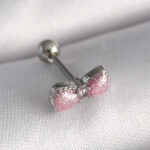 Çelik Gümüş Renk Pembe Kurdele Zirkon Taş Detay Tragus Piercing