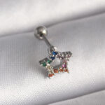 Çelik Gümüş Renk Renkli Zirkon Taşlı Yıldız Model Tragus Piercing