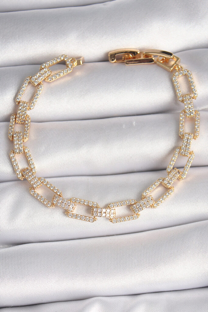 Gold Renk Zirkon Taşlı Zincir Model VIP Seri Bileklik