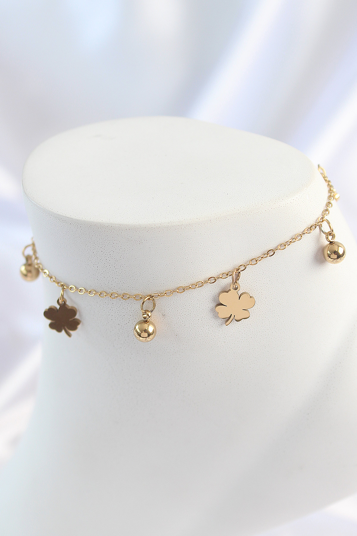 Çelik Gold Renk Sallantı Topçuk Yonca Model Halhal