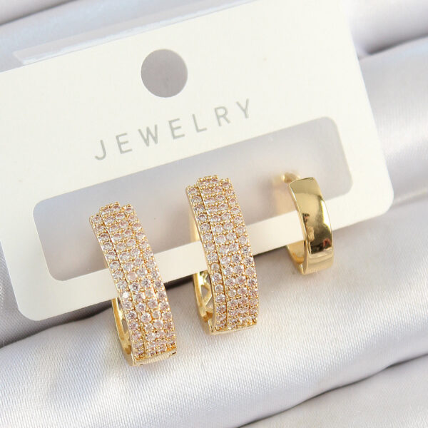 Zirkon Taşlı Damla Model Gold Renk 3'lü Çift Küpe Set