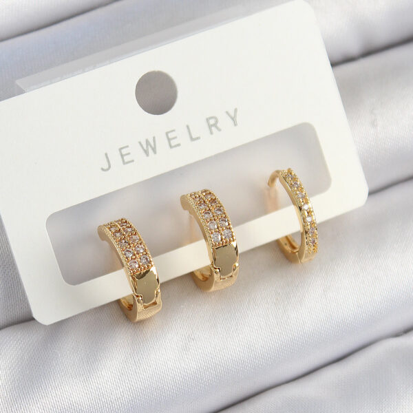Zirkon Taşlı Halka Model Gold Renk 3'lü Çift Küpe Set