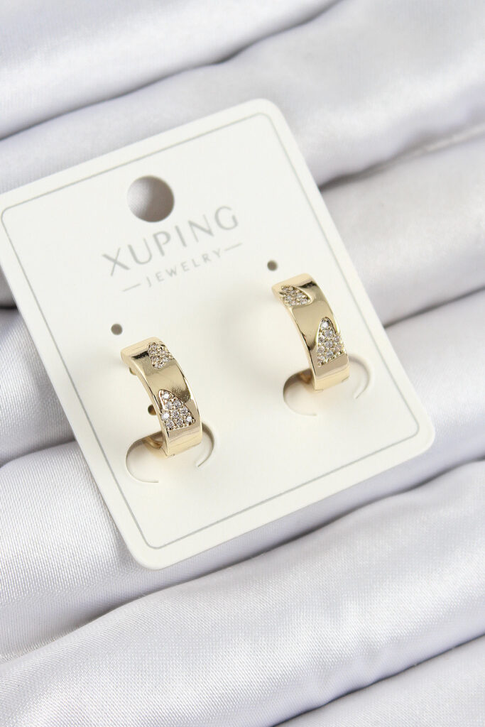 Xuping Zirkon Taşlı Desenli Halka Model Gold Renk Küpe