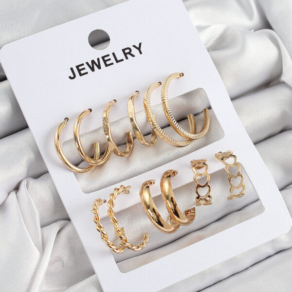 Karışık Halka Model Gold Renk 6 Çift Küpe Set