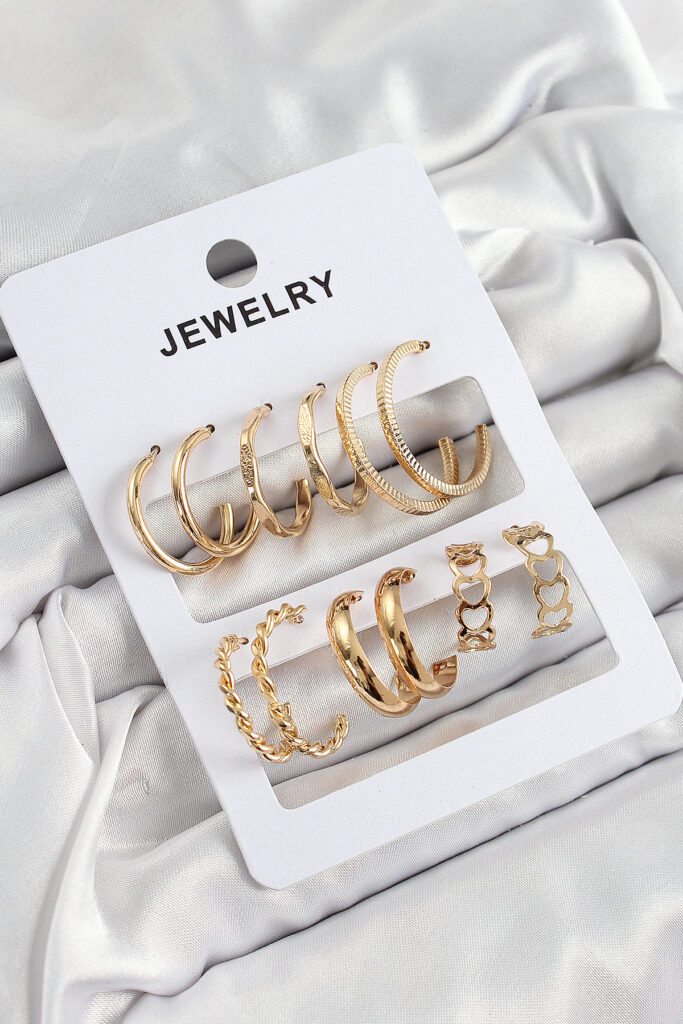 Karışık Halka Model Gold Renk 6 Çift Küpe Set
