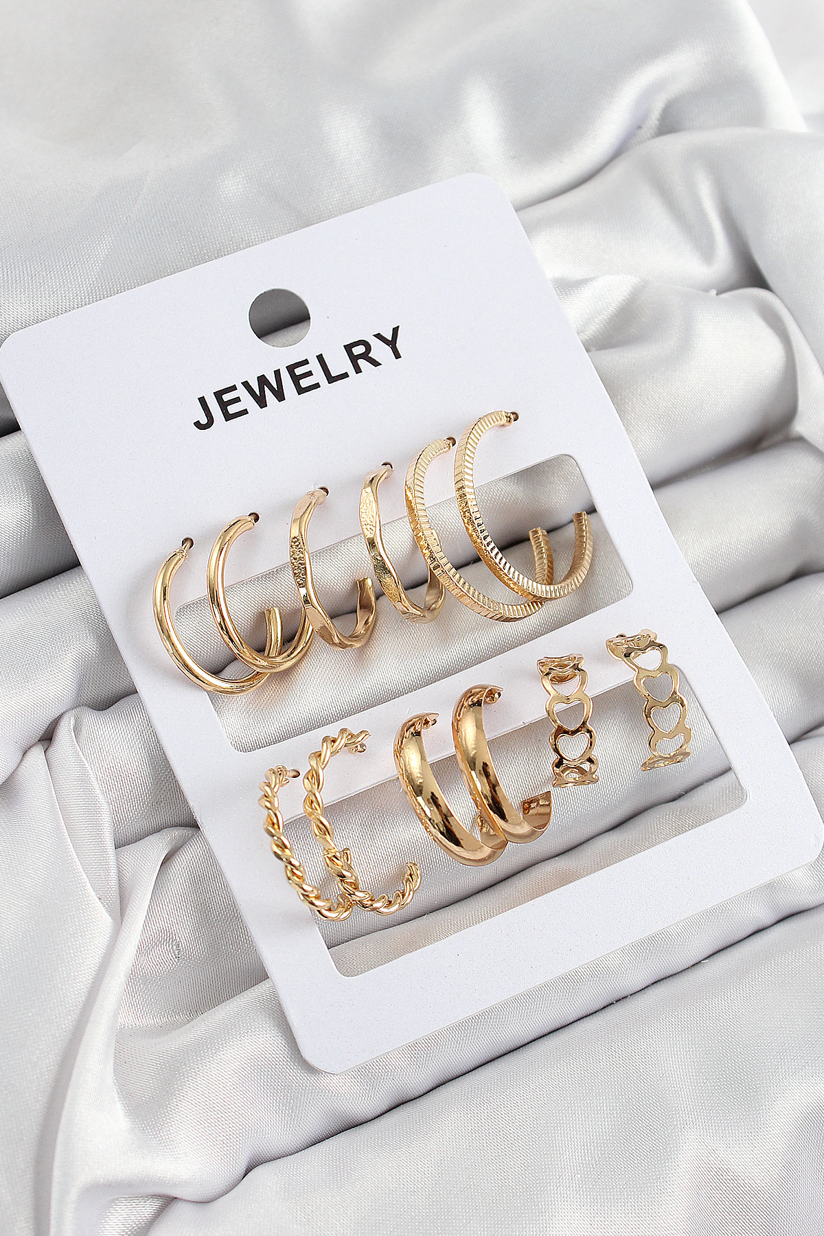 Karışık Halka Model Gold Renk 6 Çift Küpe Set