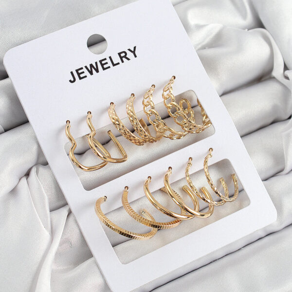 Karışık Halka Model Gold Renk 6 Çift Küpe Set