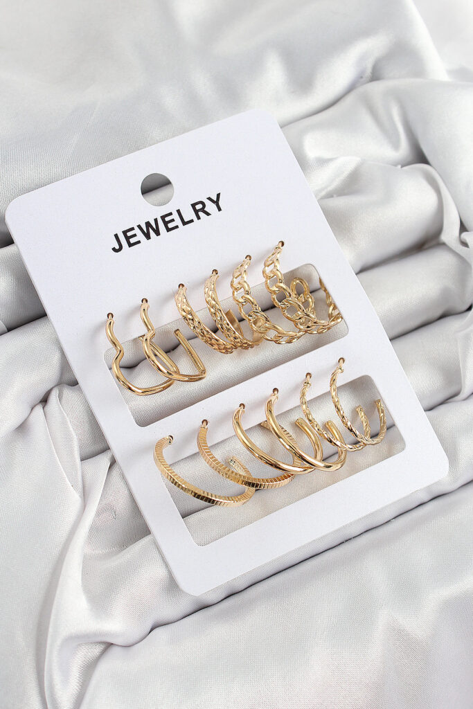 Karışık Halka Model Gold Renk 6 Çift Küpe Set