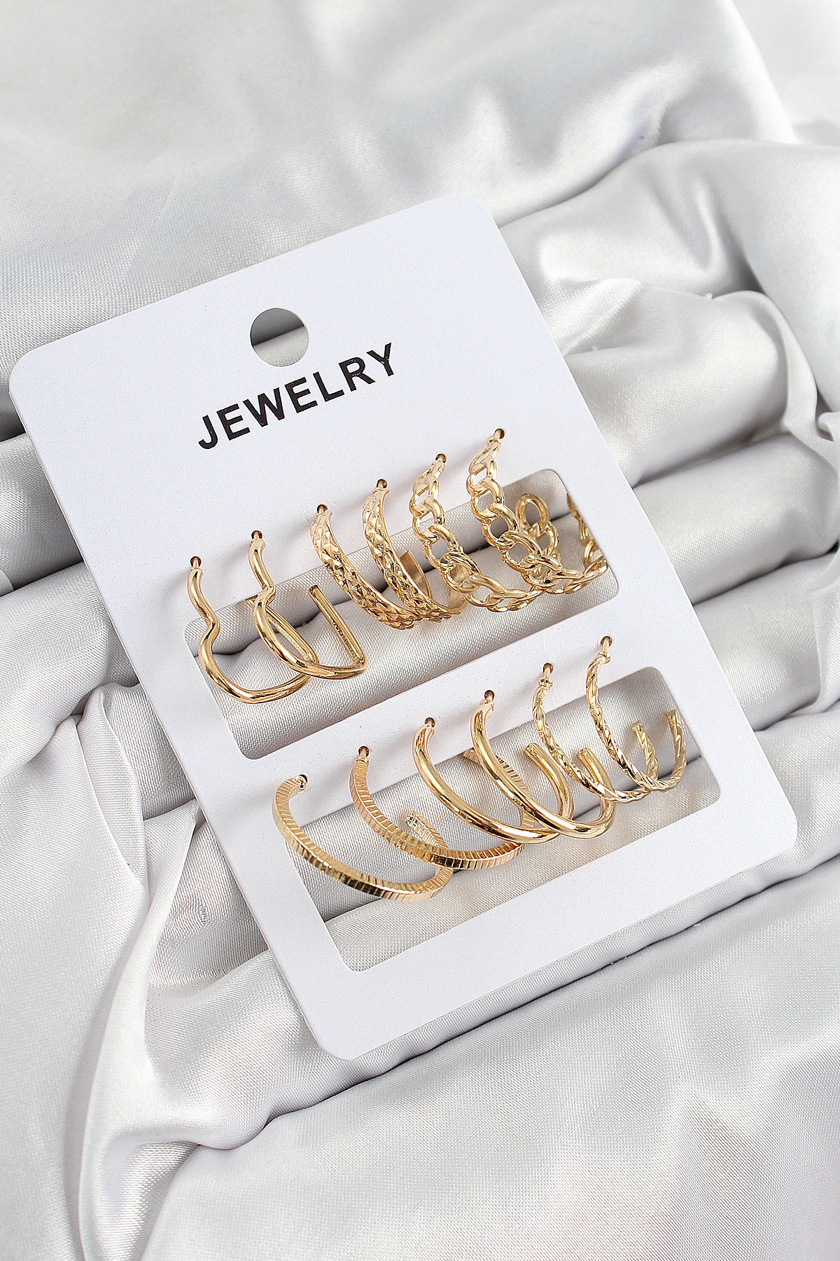 Karışık Halka Model Gold Renk 6 Çift Küpe Set