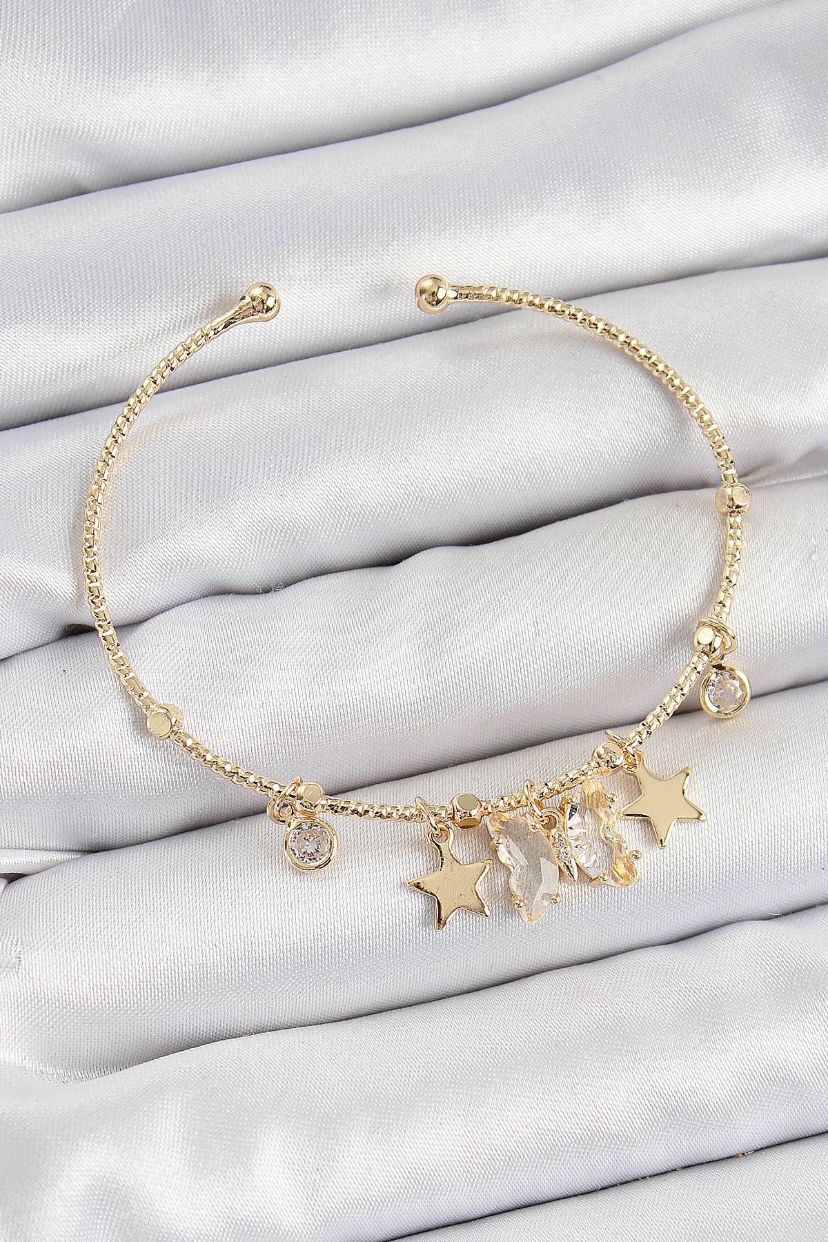 Zirkon Taşlı Kelebek Ve Yıldız Model Gold Renk Charm Bileklik