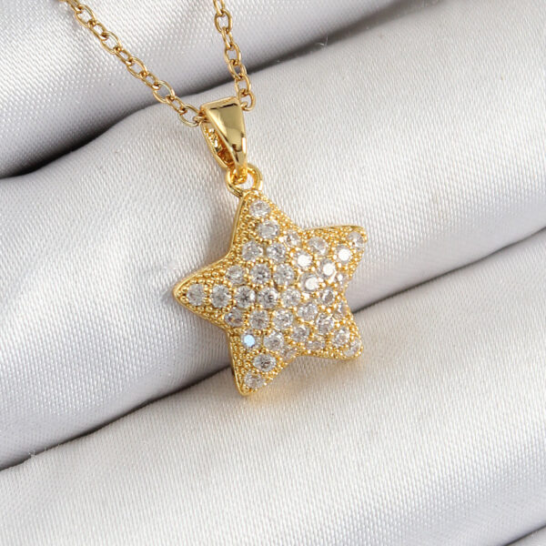 Çelik Zirkon Taşlı Yıldız Model Gold Renk Kolye