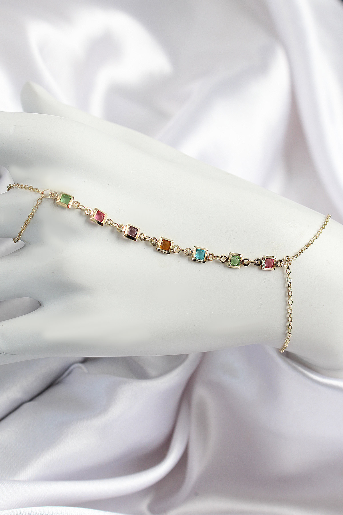 Renkli Kare Zirkon Taşlı Y Model Gold Renk Şahmeran