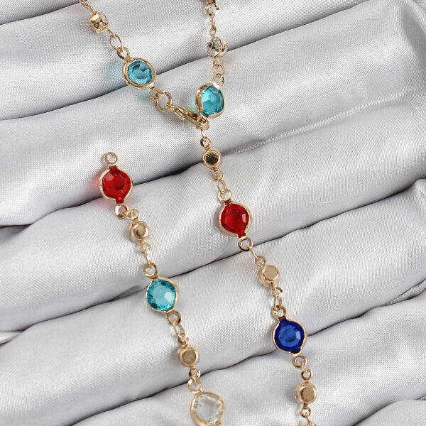 Renkli Zirkon Taşlı Model Gold Renk Y Kolye