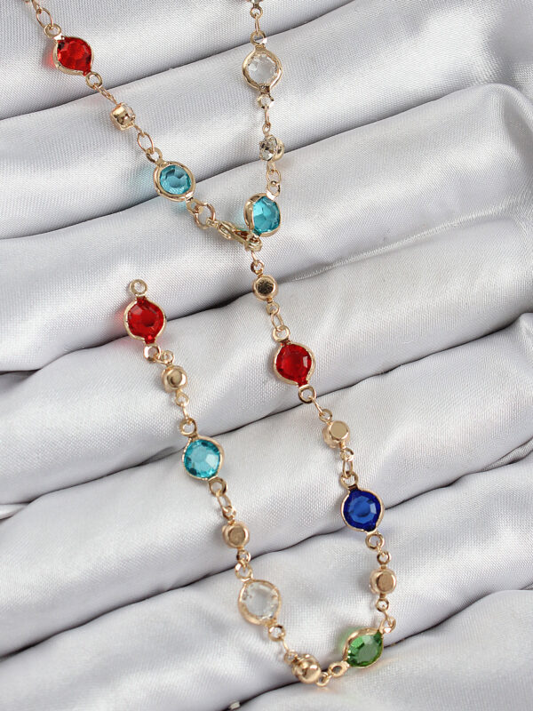 Renkli Zirkon Taşlı Model Gold Renk Y Kolye