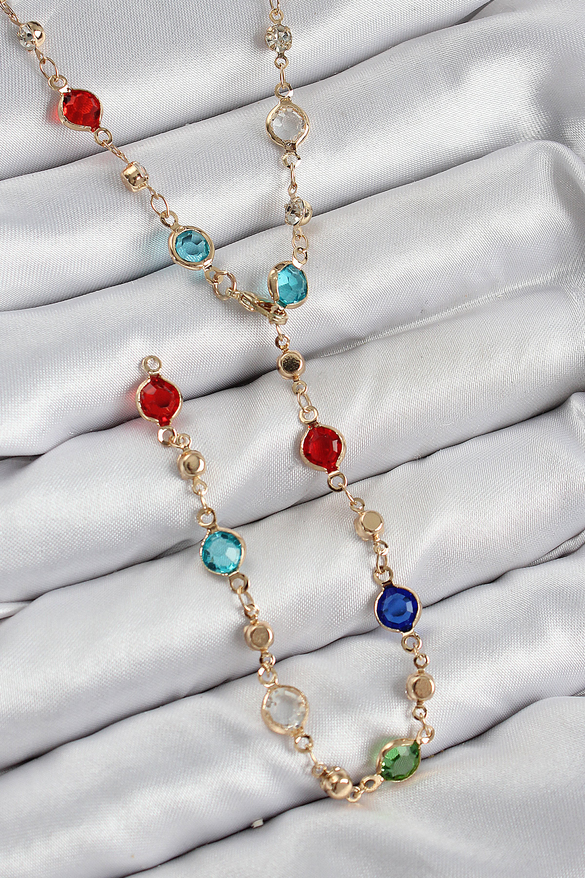 Renkli Zirkon Taşlı Model Gold Renk Y Kolye