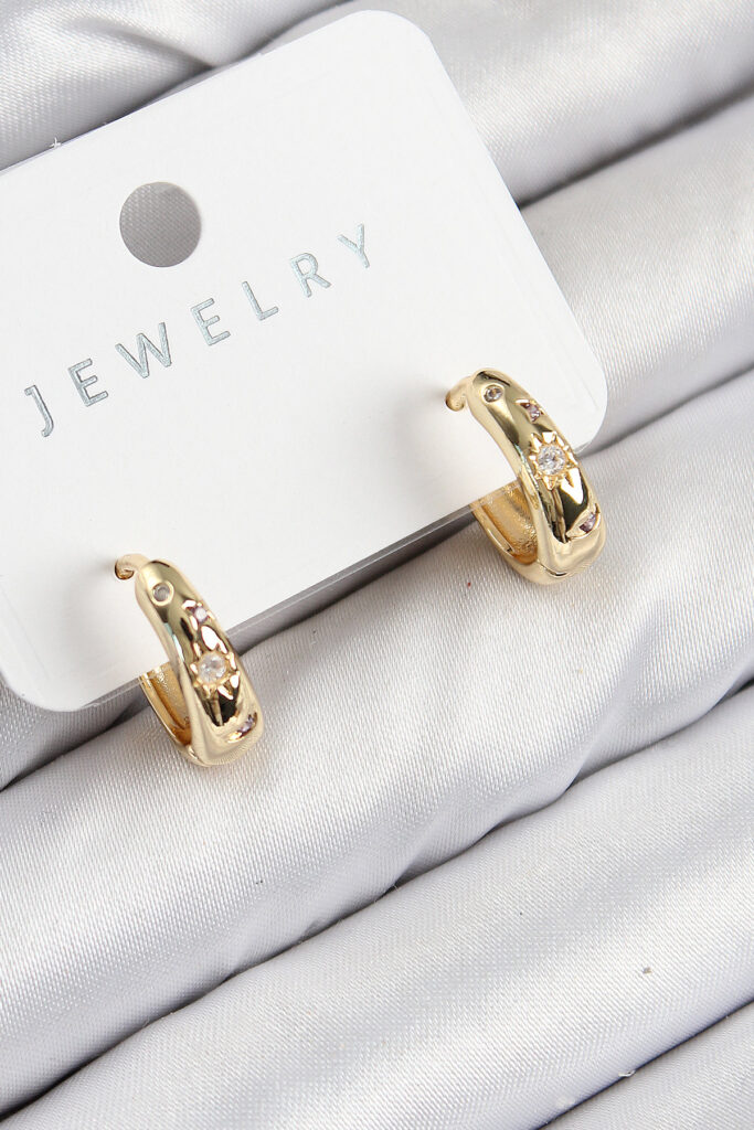 Zirkon Taşlı Halka Model Gold Renk Küpe
