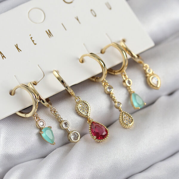 Zirkon Taşlı Sallantılı Model Gold Renk 6'lı Küpe Set
