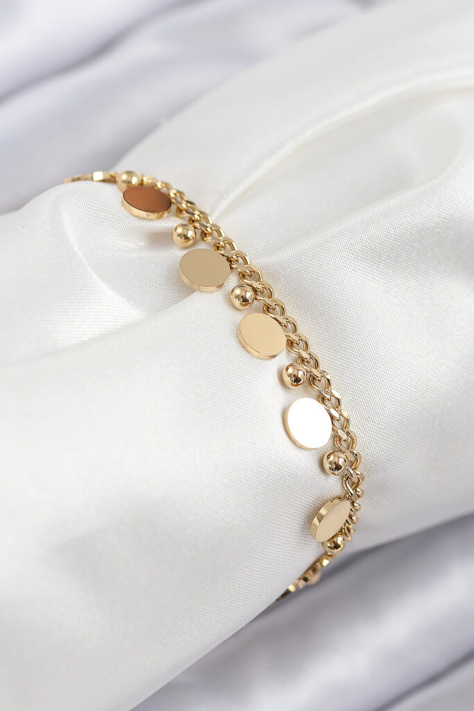 Çelik Sıralı Pul Model Gold Renk Bileklik