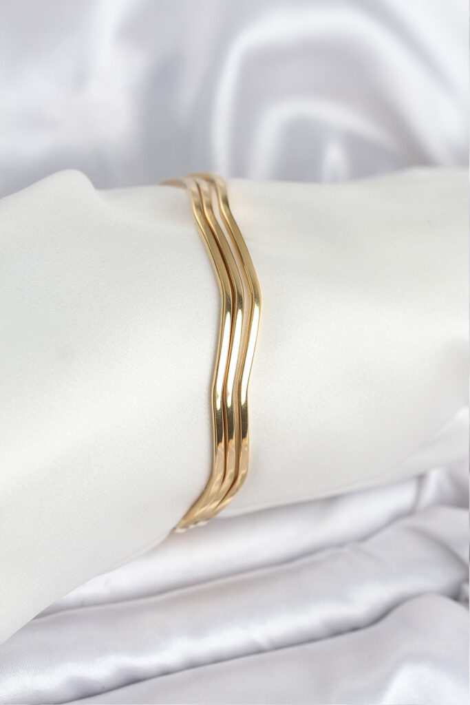 Çelik Gold Renk 65 mm Ajda Zikzak Model 3lü Bileklik