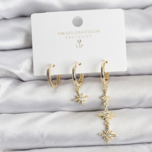 Kutup Yıldızı Model Gold Renk 3'lü Küpe Seti