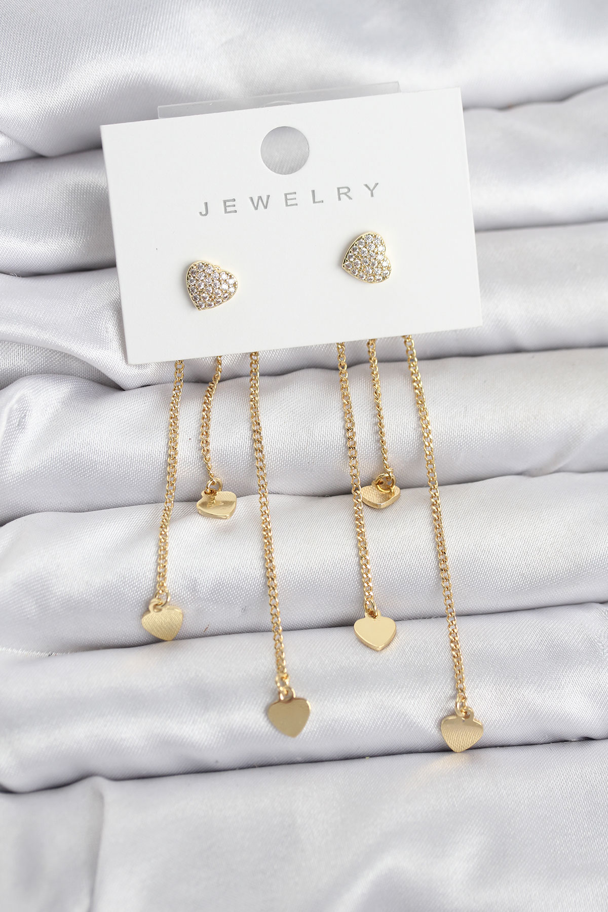 Kalp Model Gold Renk Sallantılı Küpe
