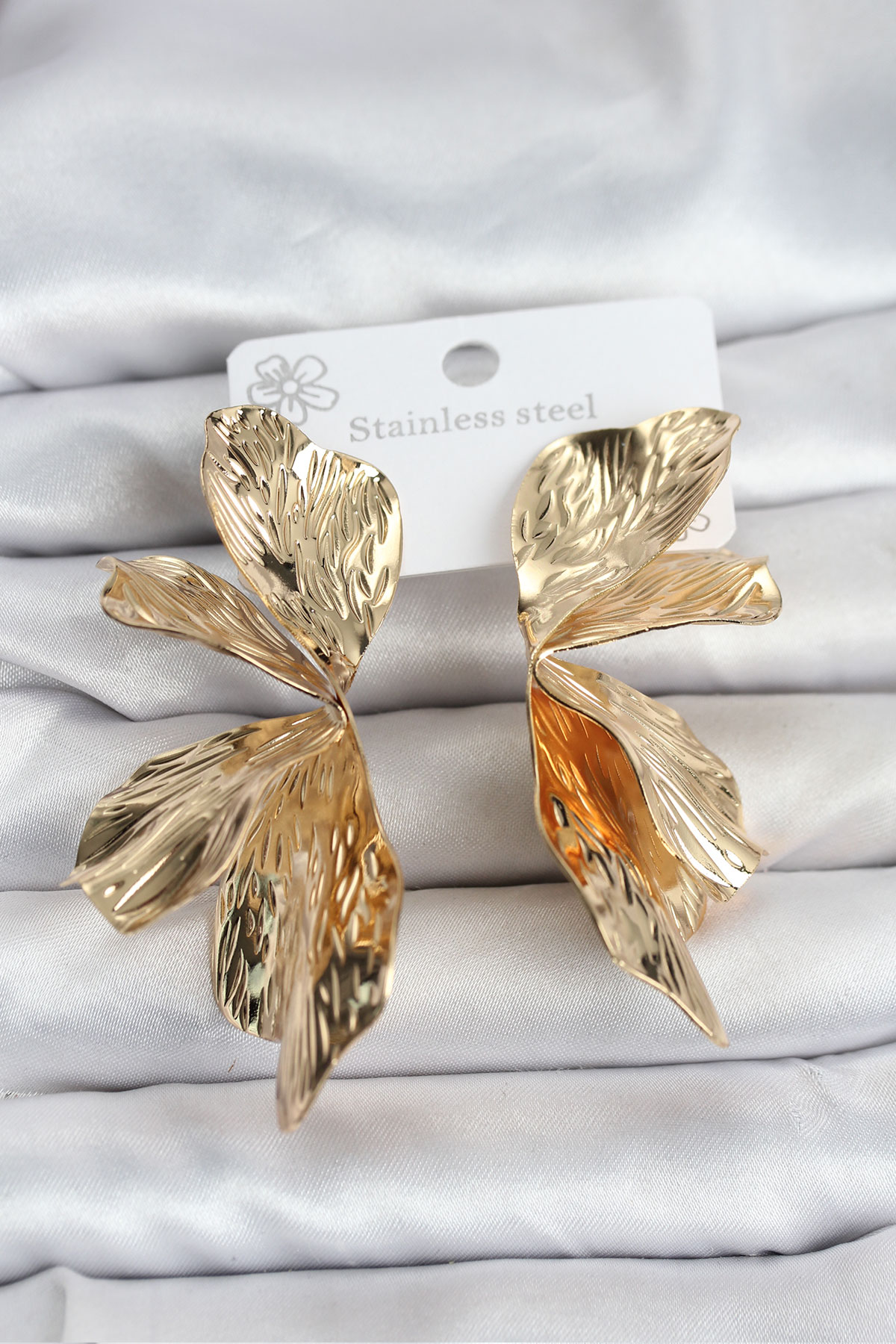 Çelik Gold Renk Lotus Yaprak Küpe