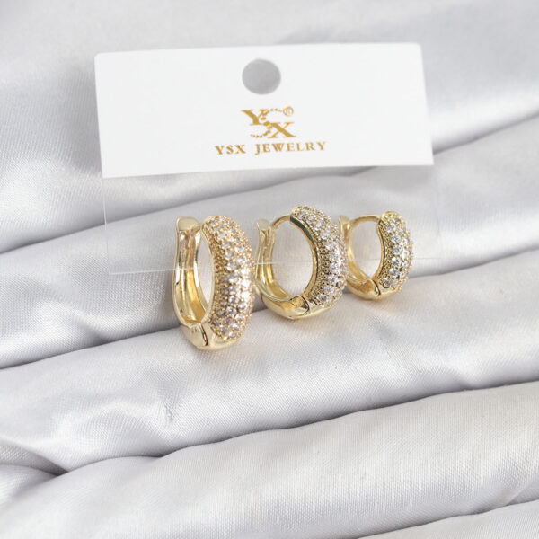 Gold Renk Zirkon Taşlı Halka Model YSX Trio Küpe Seti