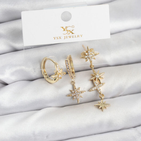Gold Renk Zirkon Taşlı Kutup Yıldızı Model YSX Trio Küpe Seti