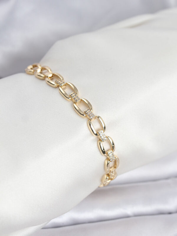 Gold Renk VIP Seri Zincir Model Zirkon Taşlı Bileklik