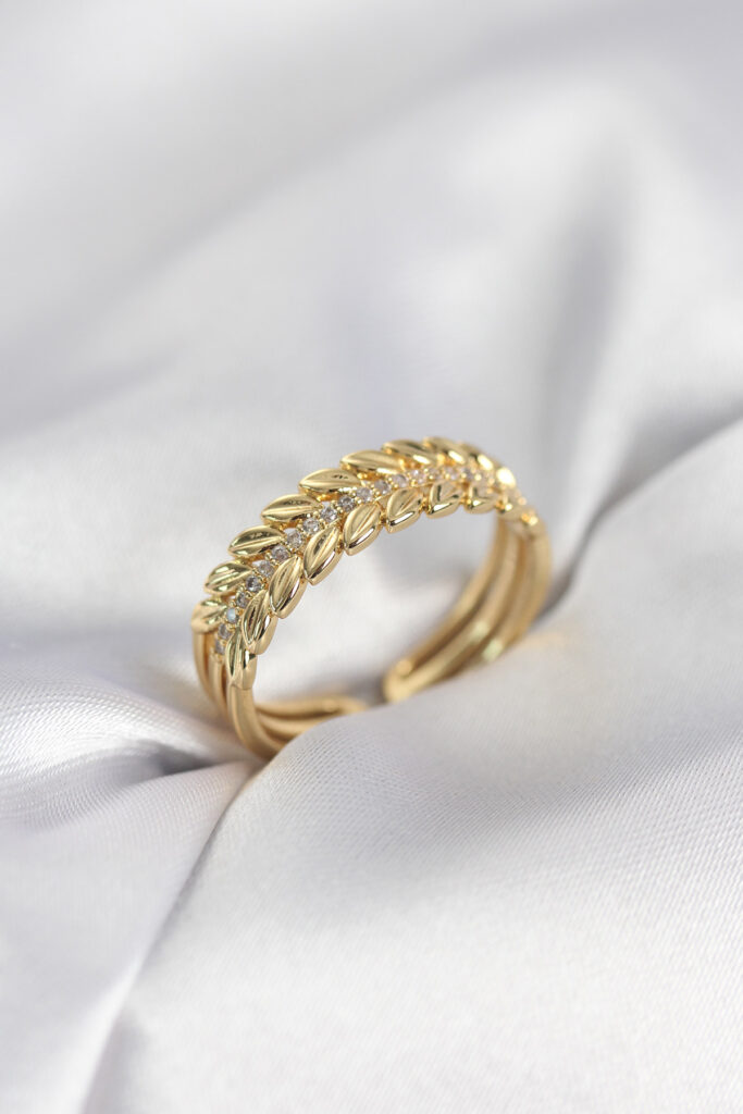 Gold Renk Başak Model Zirkon Taşlı Yüzük