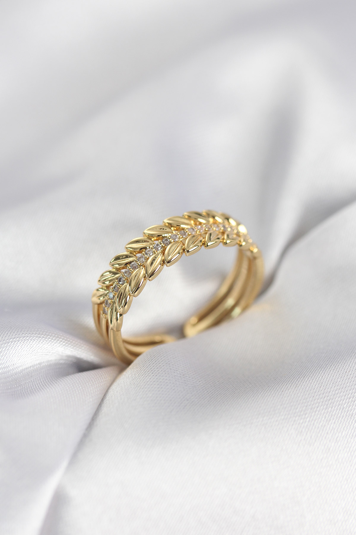 Gold Renk Başak Model Zirkon Taşlı Yüzük