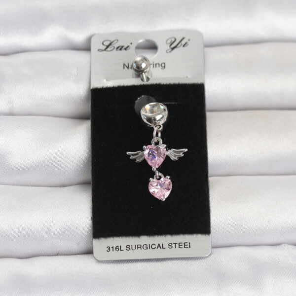 Cerrahi Çelik Pembe Zirkon Taşlı Kanat Model Göbek Piercing