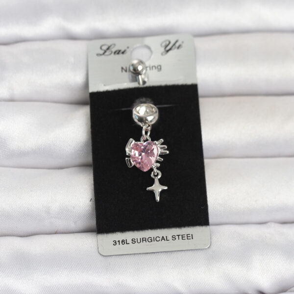 Cerrahi Çelik Pembe Zirkon Taşlı Model Göbek Piercing