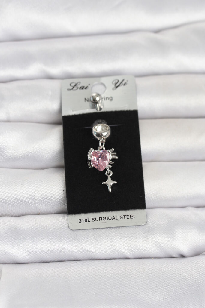 Cerrahi Çelik Pembe Zirkon Taşlı Model Göbek Piercing