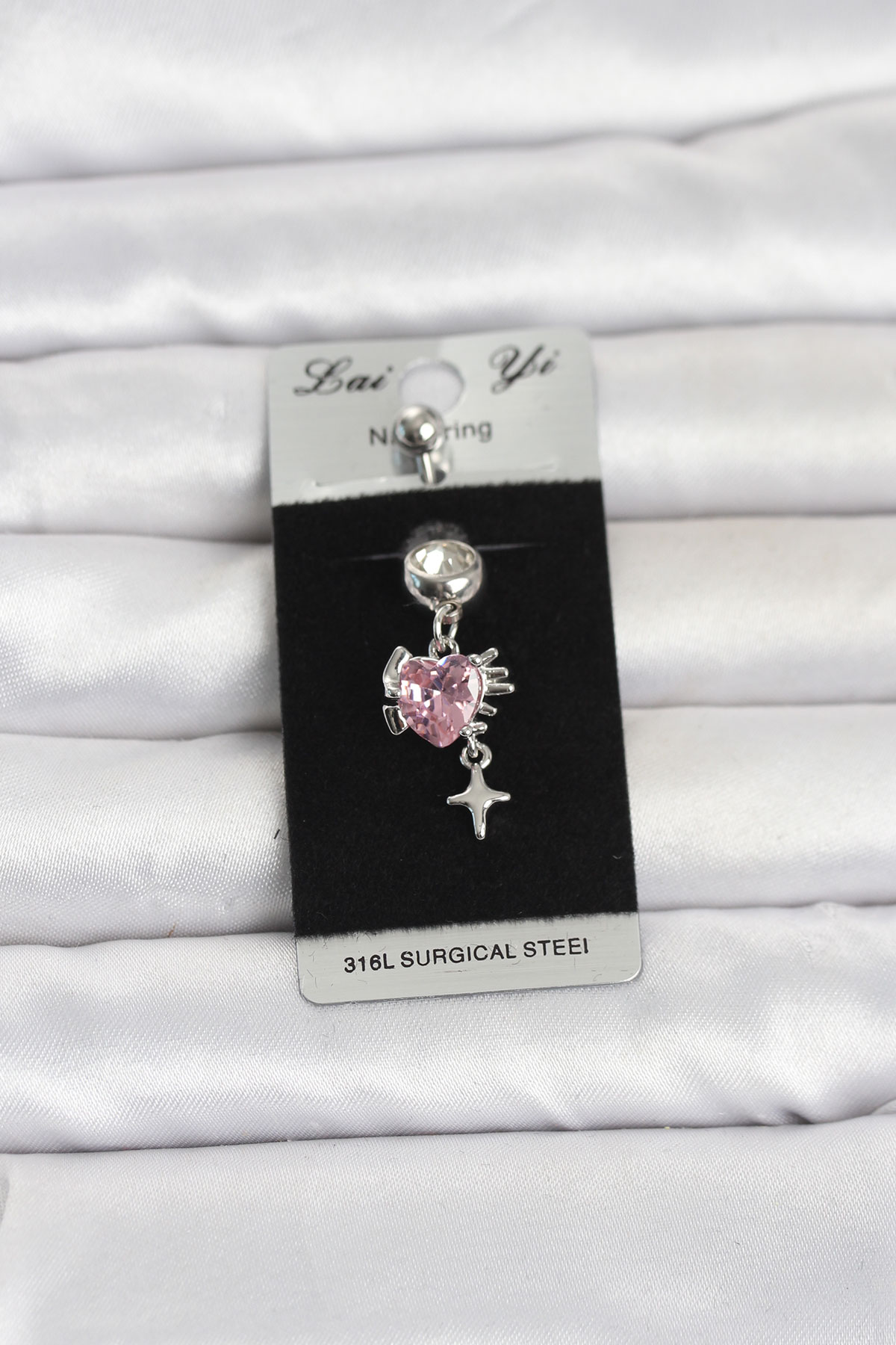 Cerrahi Çelik Pembe Zirkon Taşlı Model Göbek Piercing