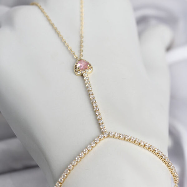 Gold Renk Zirkon Taşlı Pembe Kalp Model Şahmeran